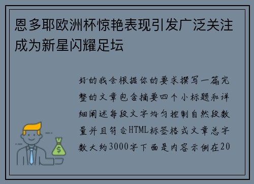 恩多耶欧洲杯惊艳表现引发广泛关注成为新星闪耀足坛